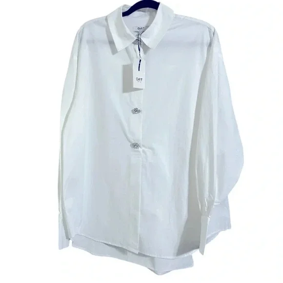 **SOLD Oat New York 100% Cotton Crisp White Snap down Oversize Blouse - Picture 1 of 5